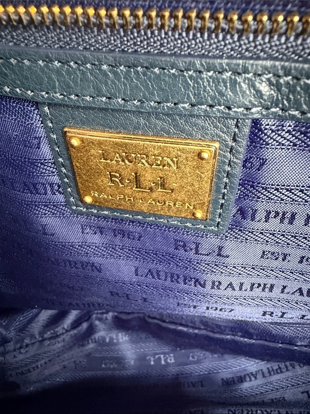 Lauren Ralph Lauren Ashfield Amari Saddle Leather Tassel bag Navy gold grommet